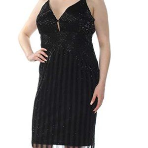 Adrianna Papell black beaded knee length party slip